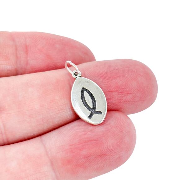 Sterling Silver Christian Ichthys Fish Pendant | Vintage Religious Charm Jewelry - Picture 1 of 12